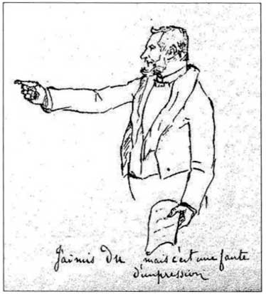 Caricature of Camille Jordan (1838 - 1922) by one of his students at École Polytechnique, during a lecture on differential calculus : « J'ai mis ∂u mais c'est une faute d'impression ».